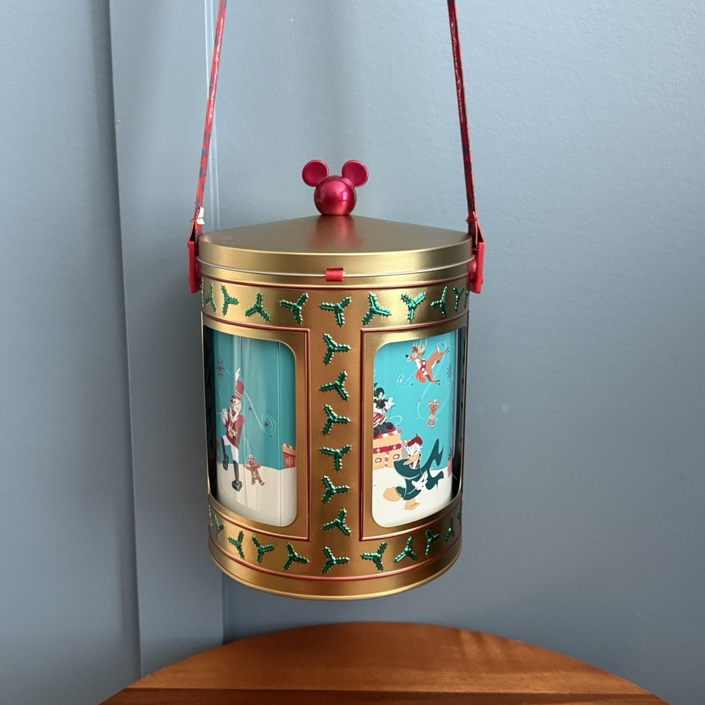 Disney Parks Gold Musical Rotating Popcorn Bucket Mickey Friends Christmas